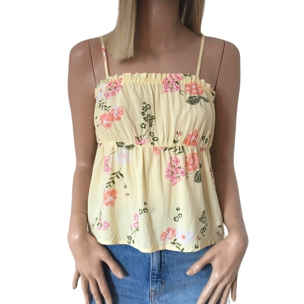 Nordstrom ABOUND Cute Yellow Summer Empire Top Blouse Floral XS-S NWOT